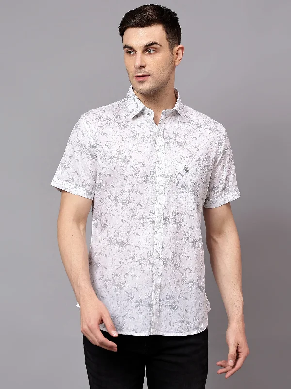 Men's Grey  Casual Floral Print Half sleeve Shirt Modern Men's Tech