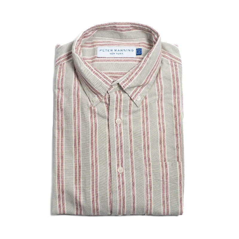 Brooklyn Chambray Shirt - Grey Burgundy Stripe Monochromatic All