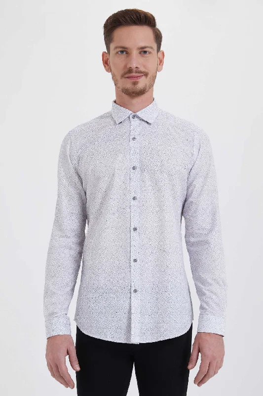 Slim Fit Long Sleeve Printed 100% Cotton Gray Casual Shirt Modern Men's Tech