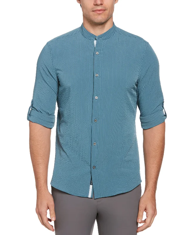 Untucked Total Stretch Slim Fit Seersucker Shirt - Blue Artistic Men's Hand