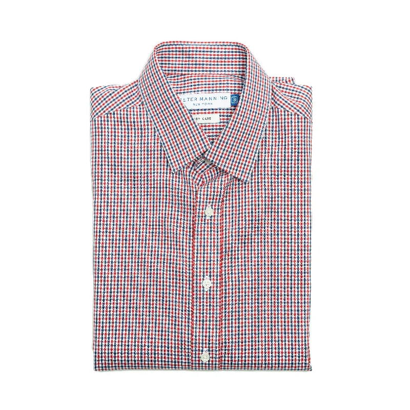 Easy Care Everyday Shirt - Navy Red Tattersall Business