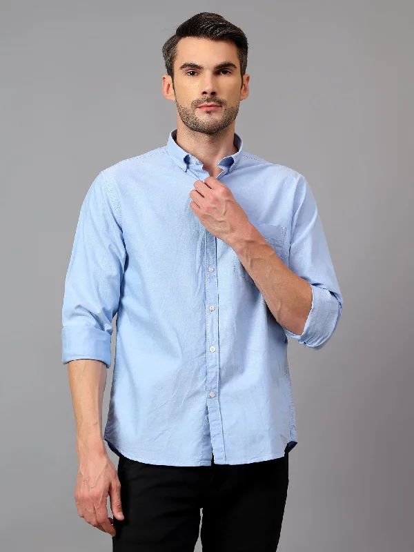 Men's Sky Blue Casual Plain Full Sleeve Shirt Streetwear Style