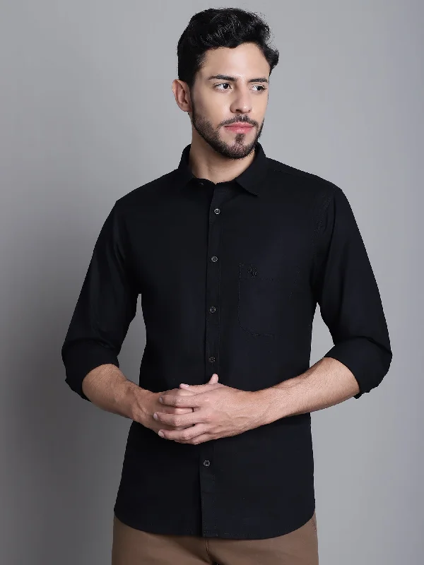 Men's Black Casual Self Textured Full Sleeve Shirt Youthful Men's Pop