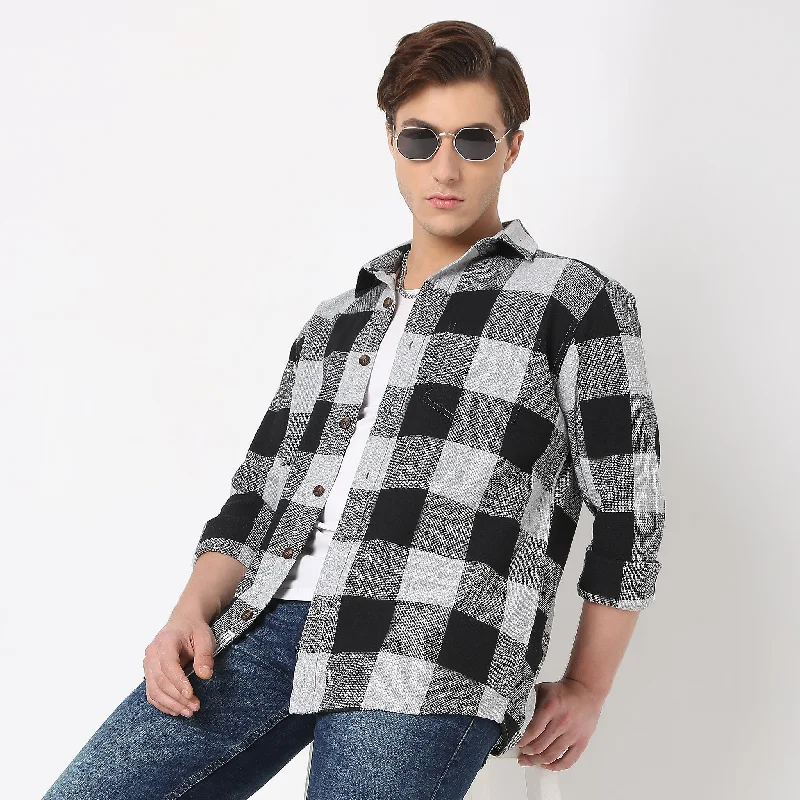 Regular Fit Checkered Shirt Sleek Men's Metallic