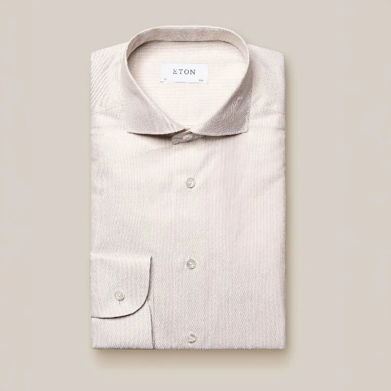 Beige Striped Cotton-Linen Slim Fit Shirt - ETON Tough Men's Military