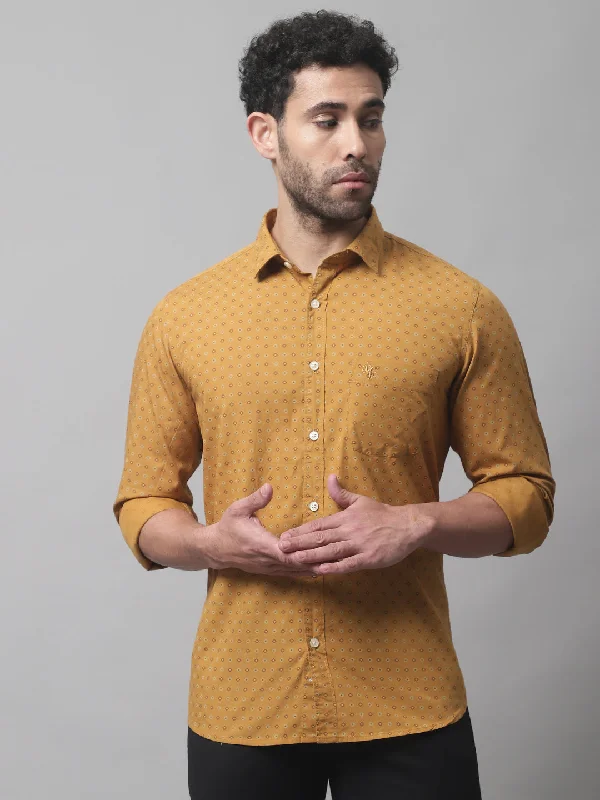 Men's Mustard Casual Geometric Print Full Sleeve Shirt Masculine Men's 