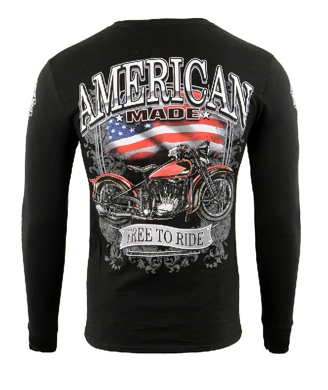 Biker Clothing Co. BCC117001 Men's Black 'American Made Free, Free To Ride' Long Sleeve T-Shirt Masculine Men's 