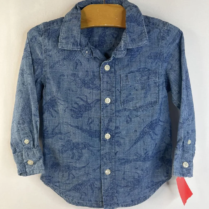 Size 2: Gap Blue Dinos Chambray Button-Up Shirt Stylish Men's Tropical 