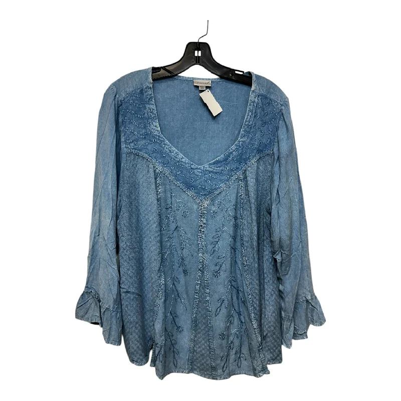 Top 3/4 Sleeve By Avenue In Blue, Size: 3x Adventure