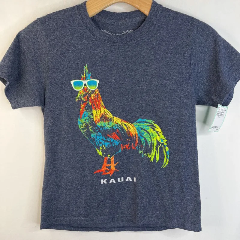 Size 8: Kauai For Life Grey/Blue Colorful Rooster T-Shirt Sleek Men's Metallic