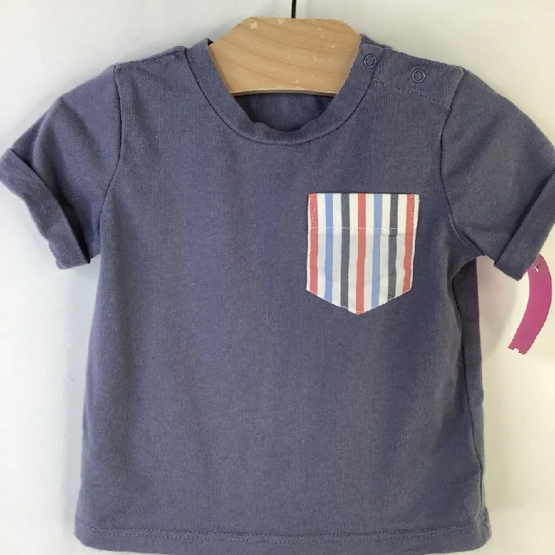 Size 9m: Nordstrom Grey Blue Orange/Blue/Green Striped Pocket T-Shirt Street