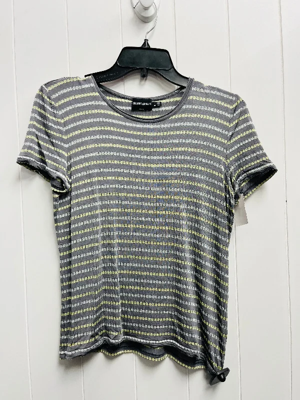 Top Short Sleeve Luxury Designer By Giorgio Armani In Grey & Yellow, Size: 12 Artistic Men's Hand