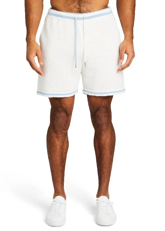 Bruce Crochet Short In White/blue Unique Men's Upcycled