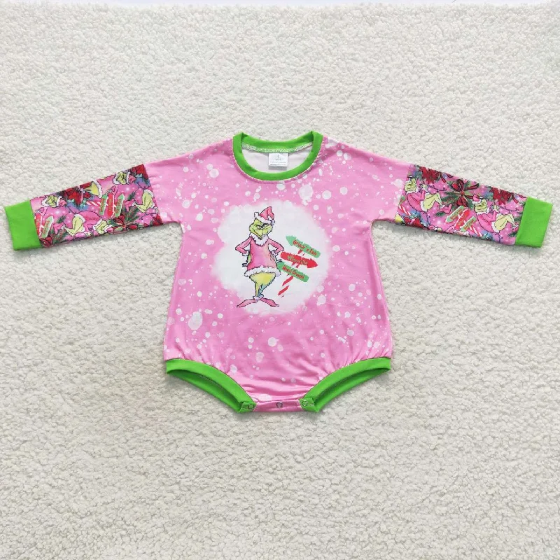 LR0439 Christmas Pink Green Cartoon Girls Long Sleeve Romper Trendy Men's Bucket