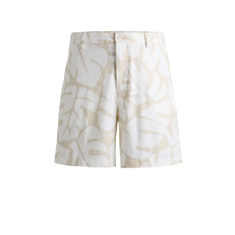 Regular-fit shorts in printed stretch-cotton twill Laid