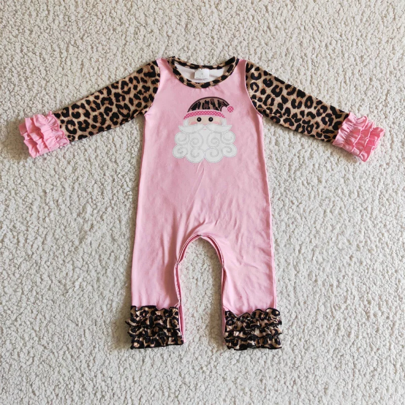 6 A25-9 Pink Christmas Santa Leopard Girls Long Sleeve Romper Tough Men's Tactical