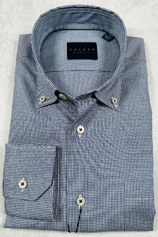 Calder Carmel Luxury 100'S Twill Micro Gingham Sport Shirt in Navy Blue Laid