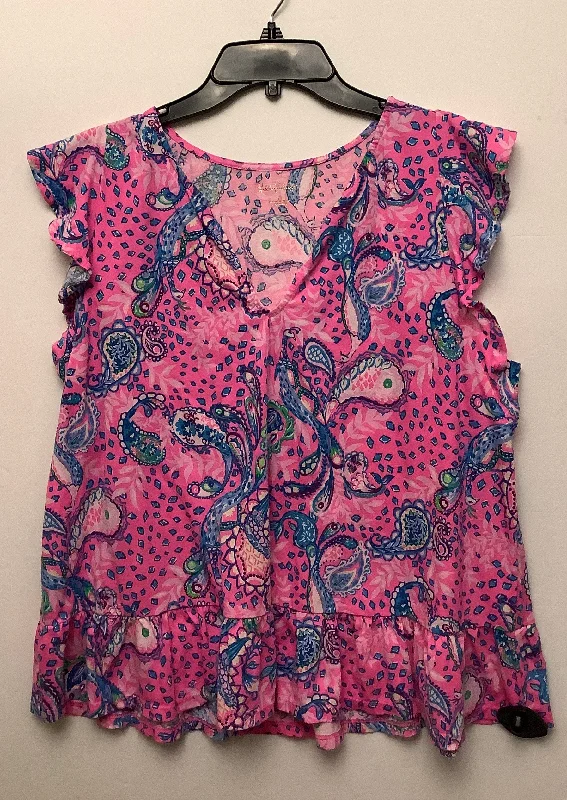 Top Short Sleeve Designer By Lilly Pulitzer In Pink, Size: L Vacation