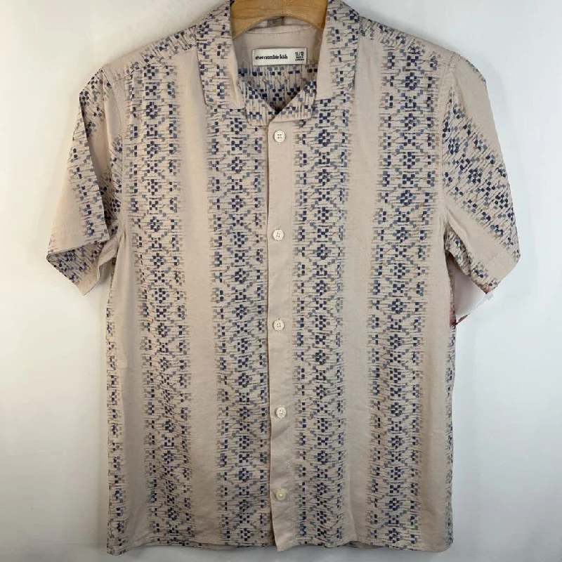 Size 11-12: Abercrombie Beige Blue Patterned Button-Up T-Shirt Refined Men's Velvet