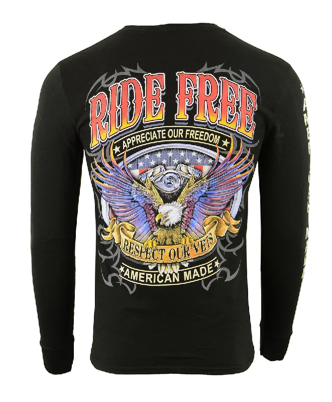 Biker Clothing Co. BCC117005 Men's Black 'Ride Free, American Made' Long Sleeve T-Shirt Unique Men's Upcycled