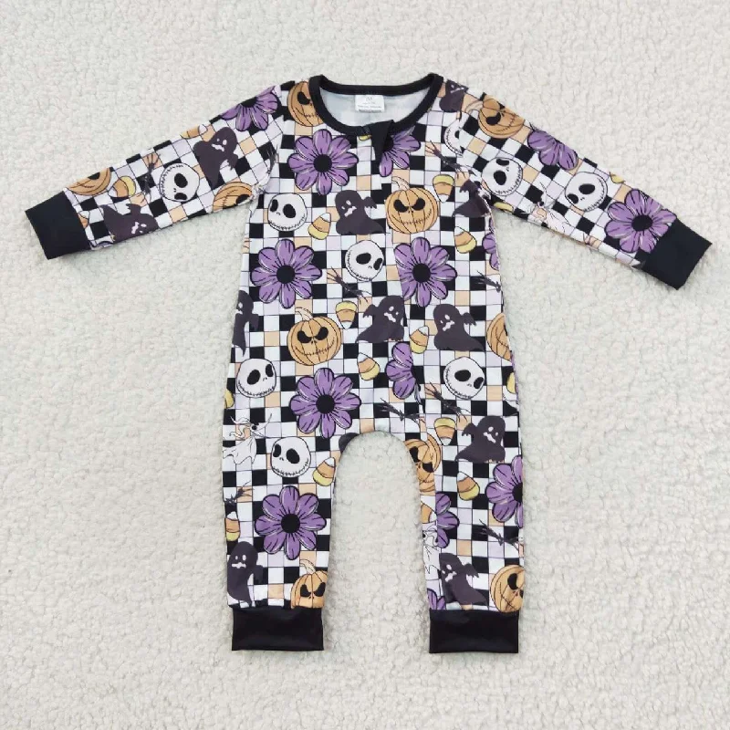 LR0445 Halloween Purple Pumpkin Zipper Girls Long Sleeve Romper Refined Men's European