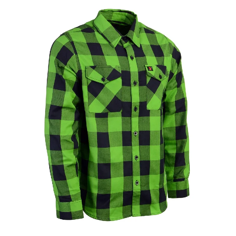 Milwaukee Leather MNG11656 Men's Flannel Plaid Black and Neon-Green Long Sleeve Cotton Button Down Shirt Elegant Men's Formal 