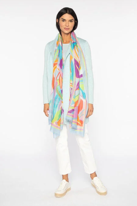 Kinross Cashmere Palm Print Scarf - Freesia Organic