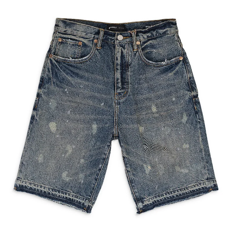 MID ACID BLEACH RELAXED Indigo SHORTS Unique Men's Patch