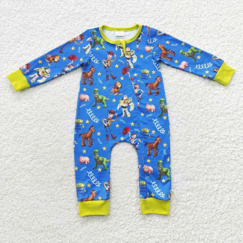 LR0484 Blue Toy Cartoon Zipper Girls Long Sleeve Romper Artistic Men's Hand