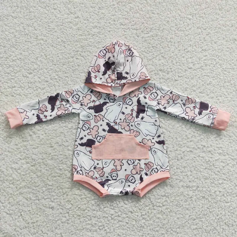 LR0275 Halloween Pink Grey Orange Bat Ghost Cartoon Hoodies Girls Long Sleeve Romper Classic Men's Pin