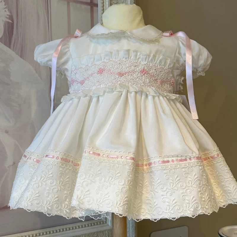 Smocked Antique White and Pink Dress British Gentleman Style