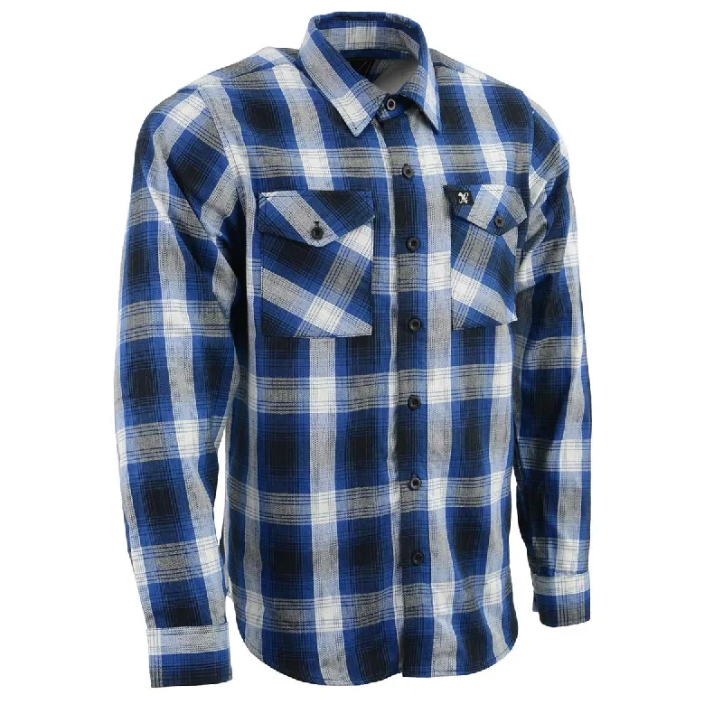 Milwaukee Leather Men's Flannel Plaid Shirt Blue and White Long Sleeve Cotton Button Down Shirt MNG11635 Earthy Men's Sustainable 