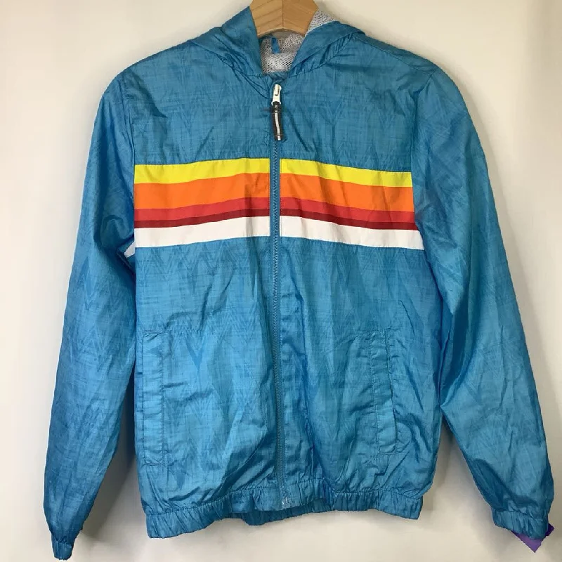 Size 14-16: Xtreme Blue/Rainbow Stripe Zip-Up Windbreaker Hip Men's Retro