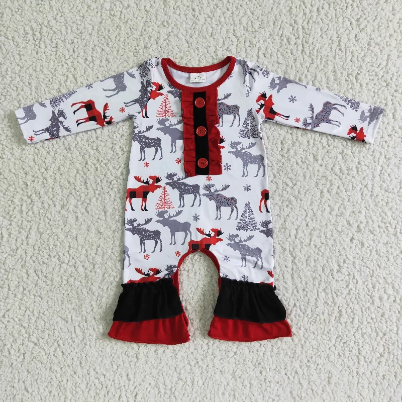 6 A22-9 Christmas Red Deer Girls Long Sleeve Romper Monochromatic All