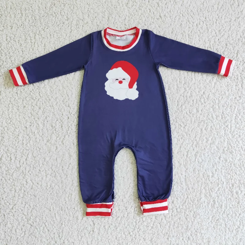 LR0174 Christmas Santa Red Blue Stripes Boys Long Sleeve Romper Modern Men's 