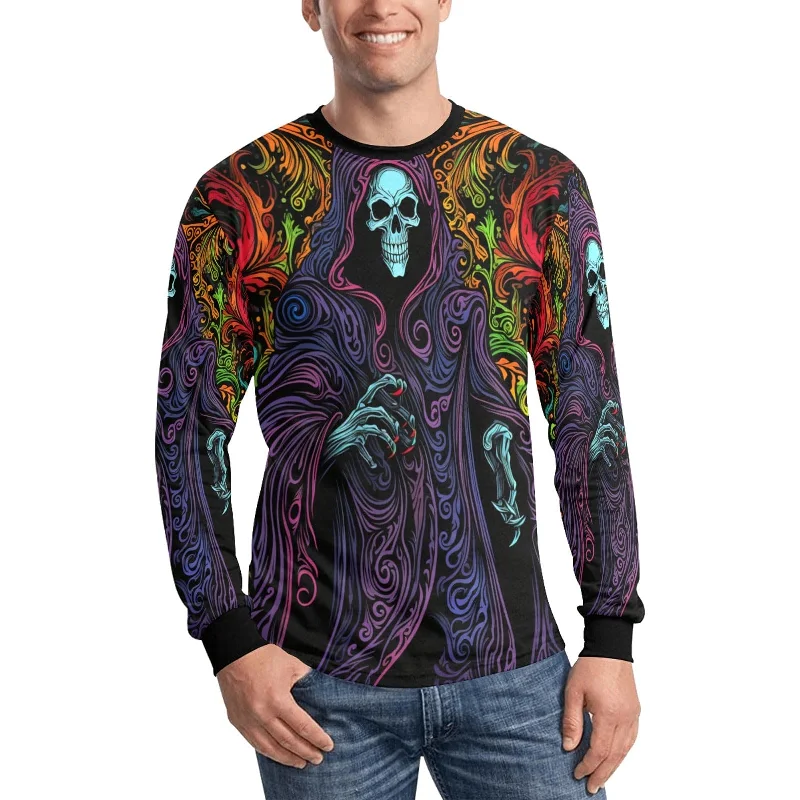 Men's Vibrant Colors Grim Reaper Long Sleeve T-shirt Artistic Men's Avant