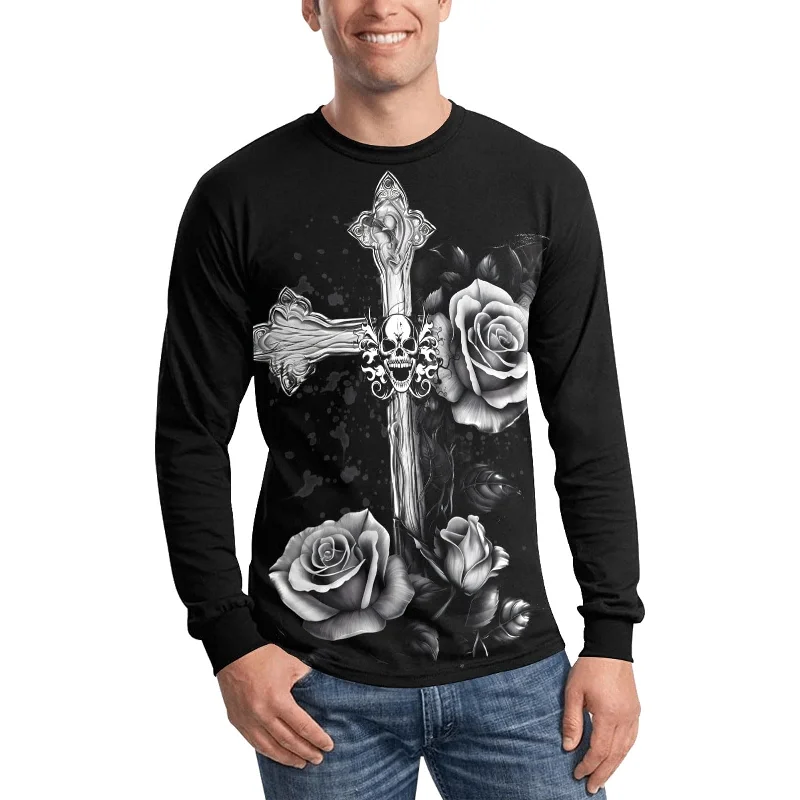 Skull Butterfly Men's Long Sleeve Top Cclassic Men's Tweed