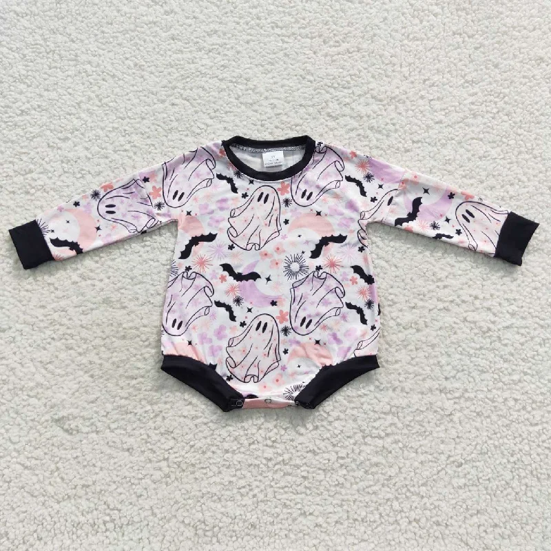 LR0467 Halloween Ghost Pink Cartoon Girls Long Sleeve Romper Athletic Men's Compression