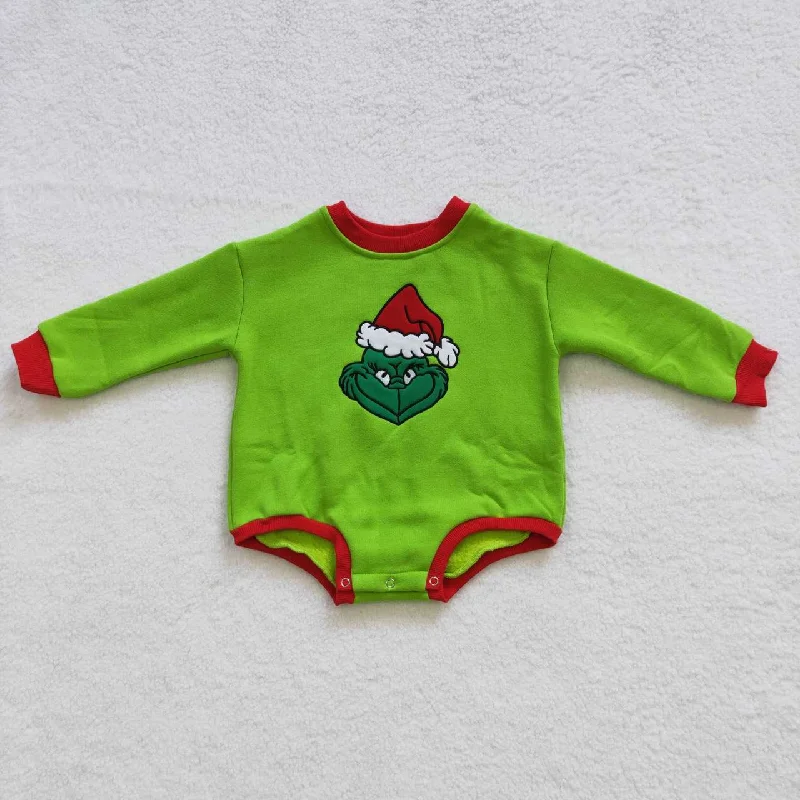 LR0277 Christmas Green Red Cartoon Girls Long Sleeve Romper Bold Men's Animal