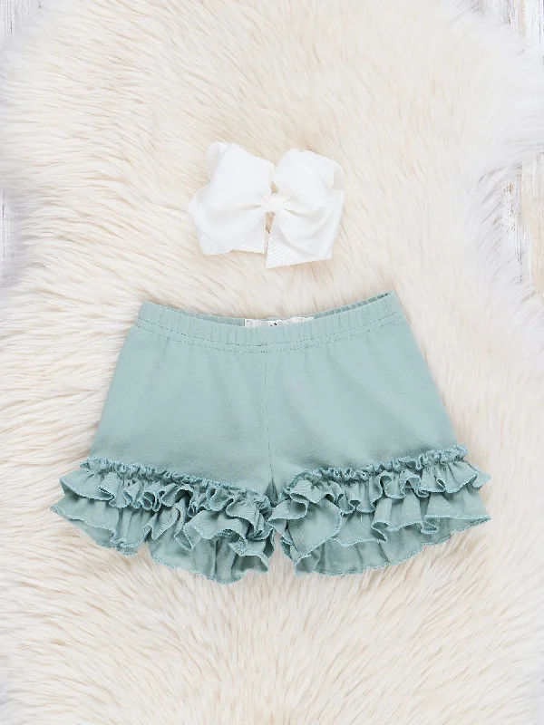 Ruffle Hem Cotton Shorts - Mint Trendy Men's Oversized