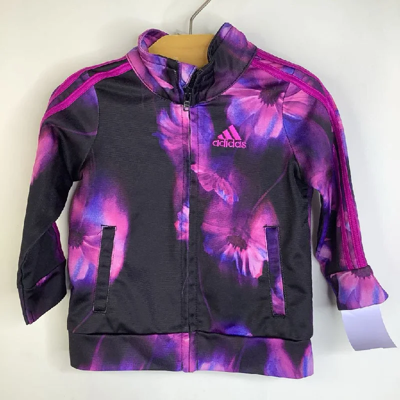 Size 9m: Adidas Purple/Black Floral Zip Up Athletic Jacket Tailored