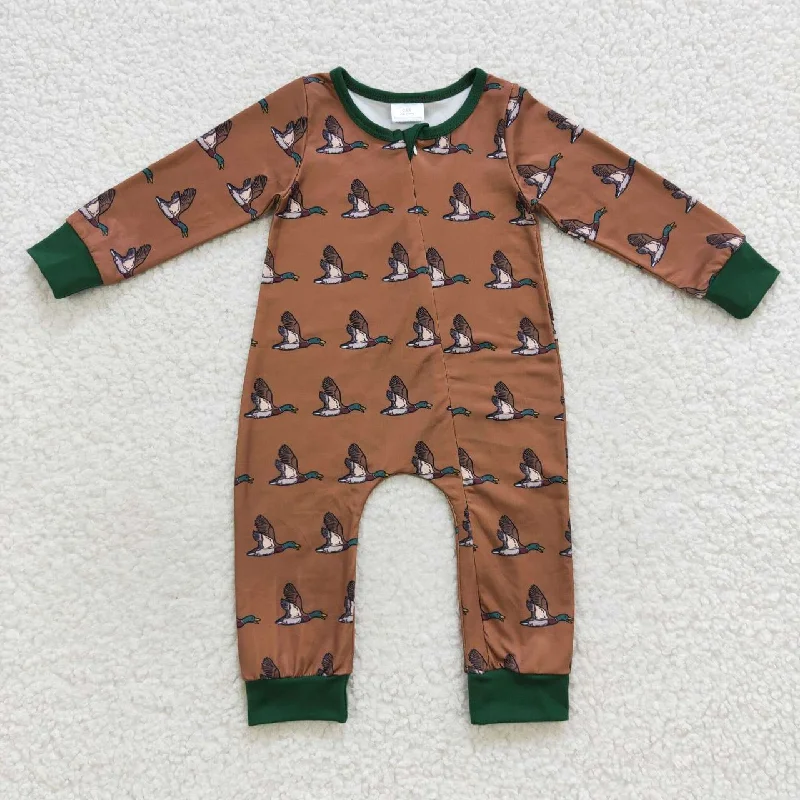 LR0524 Green Brown Duck Zipper Girls Long Sleeve Romper Practical Men's Multi