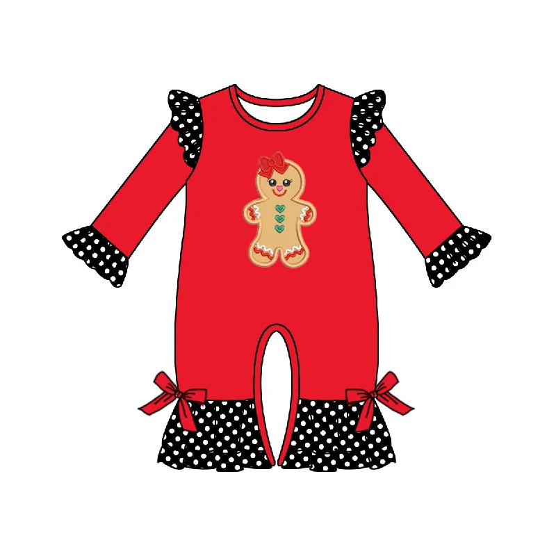 Preorder LR0364 Christmas Red Dots Gingerbread  Girls Long Sleeve Romper Refined Men's Classic 