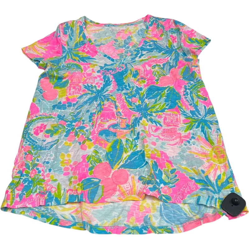 Top Short Sleeve Designer By Lilly Pulitzer In Blue & Pink, Size: M Practical Men's Quick