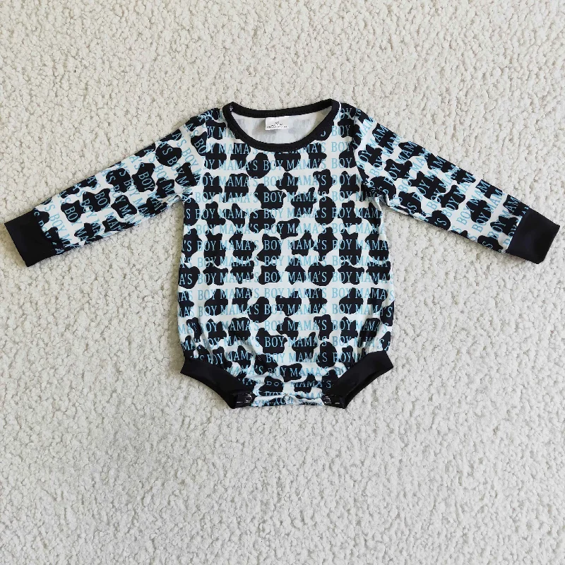 LR0039 Mamas Boy Blue Cow Print Girls Long Sleeve Romper Stylish Men's Tropical 