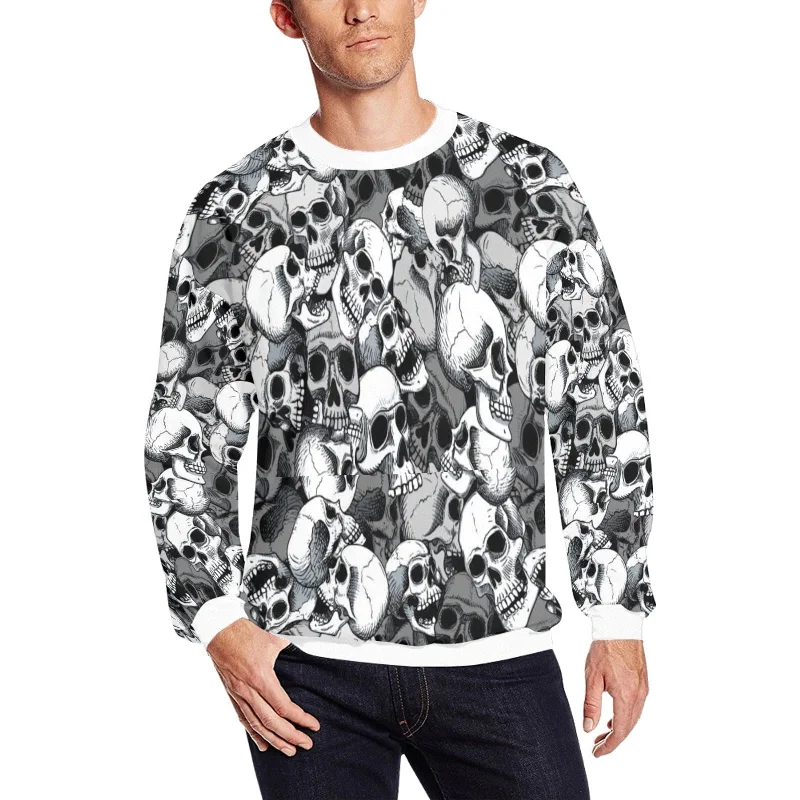 Men's Skulls Long Sleeve White Trim Sweatshirt Trendy Men's Scandinavian