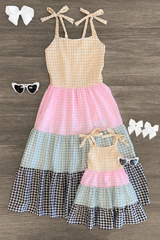 Mom & Me - Pastel Gingham Dress Sleek Men's Contemporary 