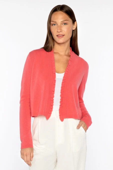 Kinross Cashmere Ruffle Trim Cardigan Streetwear Style