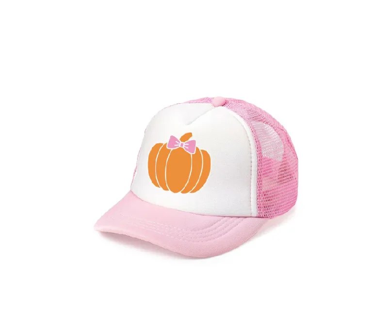 Pumpkin Patch Trucker Hat Pink and White Laid