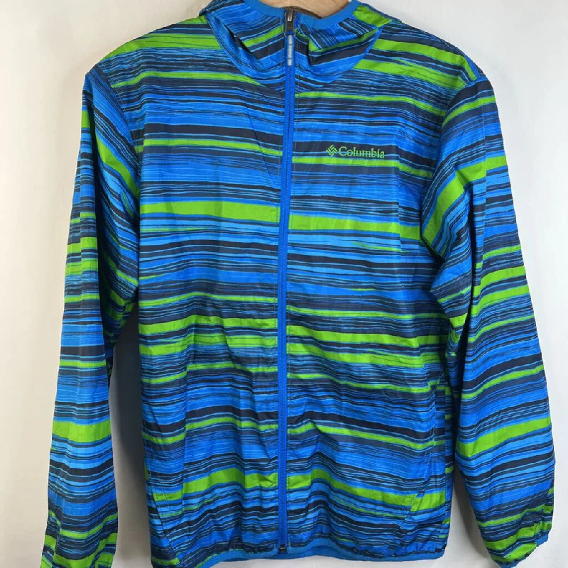 Size 14-16: Columbia Green/Blue Striped Zip-Up Windbreaker Refined Men's Classic 